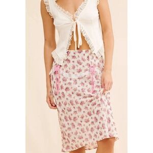 Free People For Love & Lemons Midi Skirt M Floral Lace Bows Coquette Cutecore